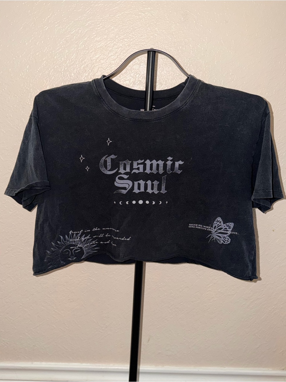 Hollister Black 'Cosmic Soul' Cropped Graphic Tee